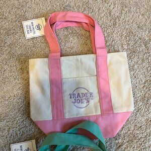Trader joe's Mini canvas tote bag. pastel color. pink.